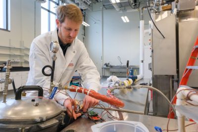 Researcher works in a lab