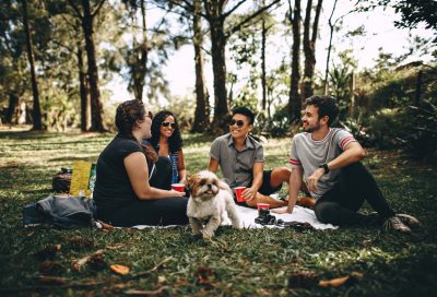Several people have a picnic