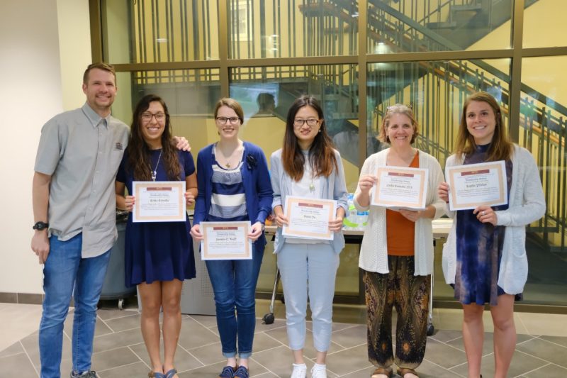 Phi Tau Sigma new inductees Erika Estrada, Jennifer Acuff, Dajun Yu, Linda Granata, Sophie Pinton and Maggie O'Connell (not pictured)