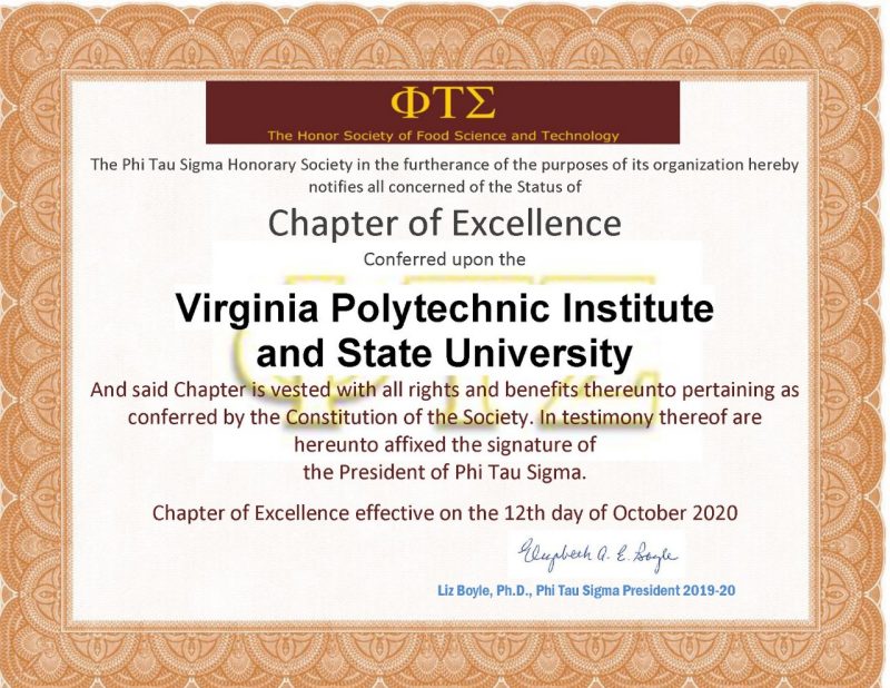 Phi Tau Sigma Chapter of Excellence