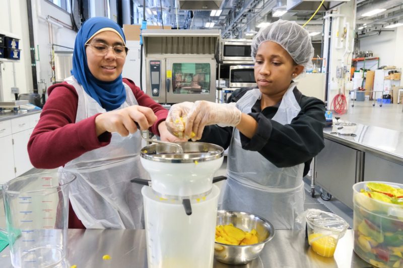 Two students work in the FST pilot plant