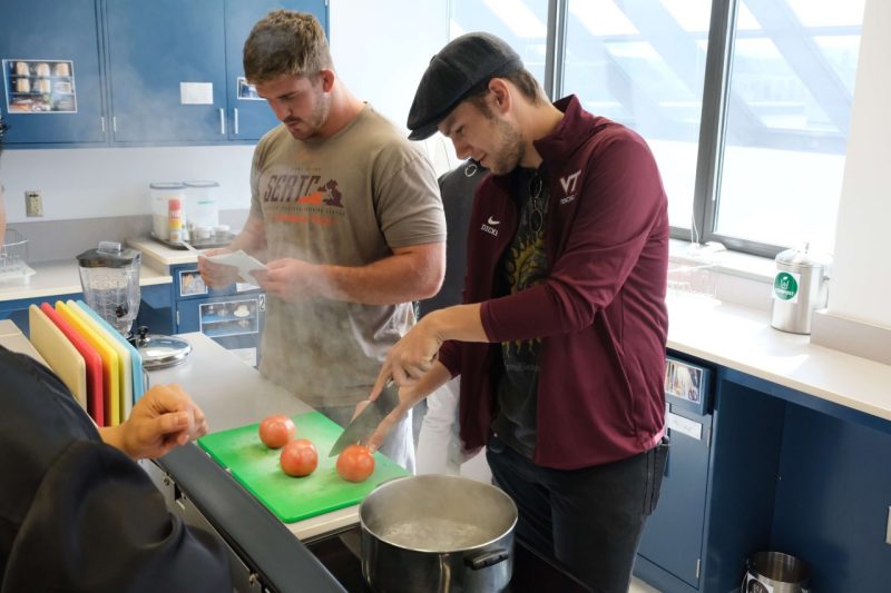 Cooking in class.