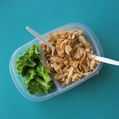 Food leftovers in a plastic container
