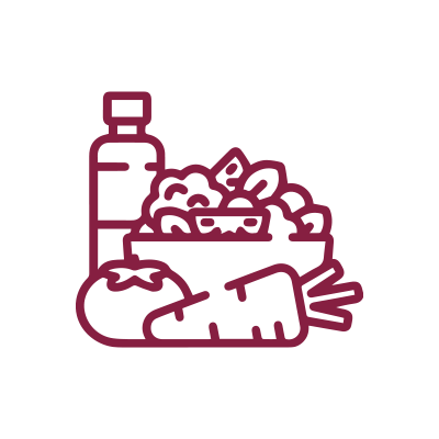 salad, carrot, tomato and bottle of water icon