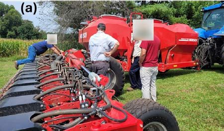 (a) A 20-inch row-spacing planter with ability to automatically leave unplanted tramlines (wheel tracks), resulting in less reliance on auto-steer and guidance 