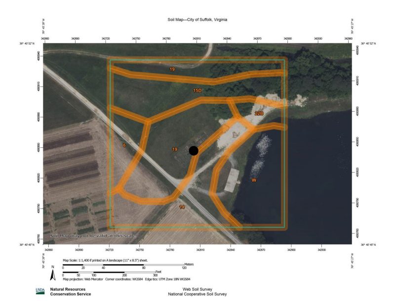 Appendix 5. Soil map for variety trial plots at Suffolk, Virginia location.