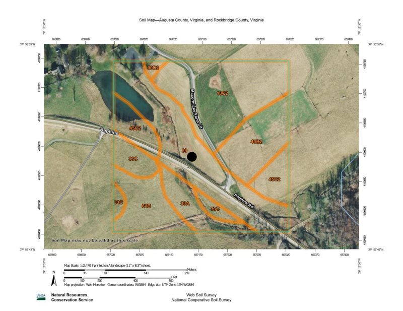 Appendix 2. Soil map for variety trial plots at Raphine, Virginia location.